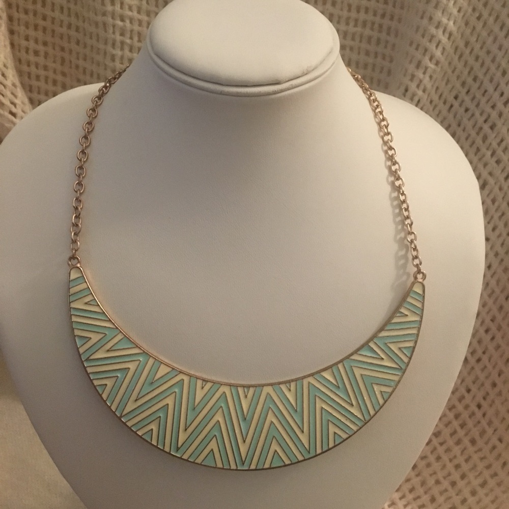 Mint Green and Cream Chevron Bob Necklace
